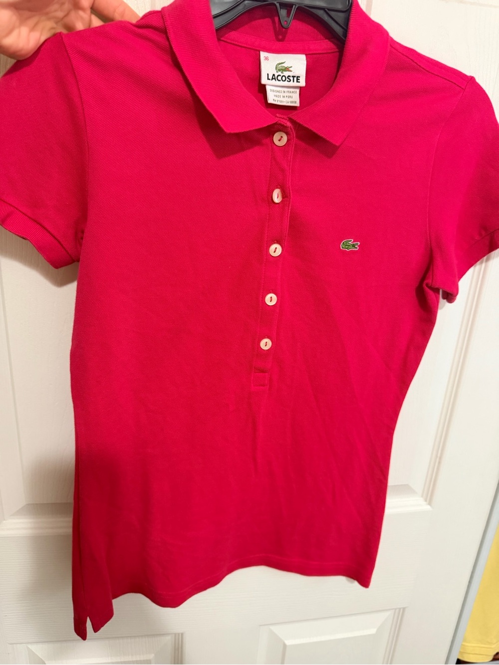 Lacoste Women Bright Pink Short-Sleeve Polo with Crocodile Logo